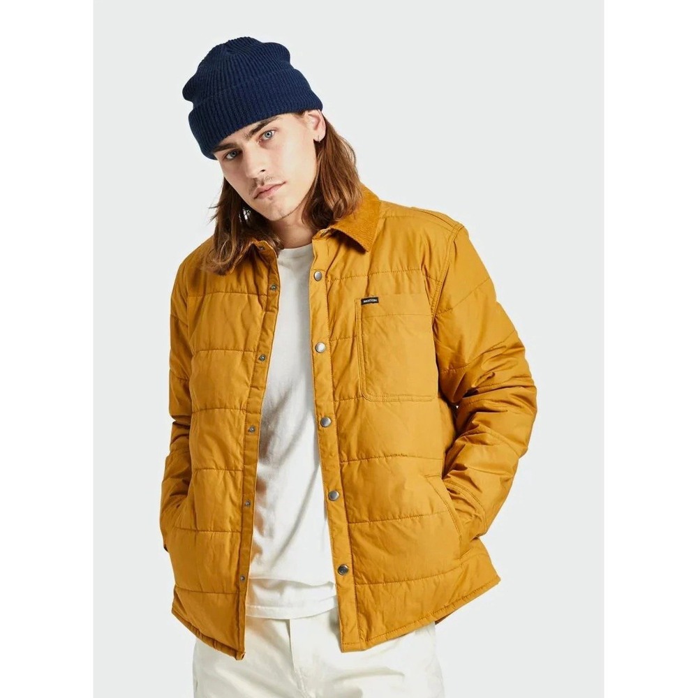 Brixton Cass Jacket Mens Quilted Insulated Snap Front Brown Gold Size M Pockets